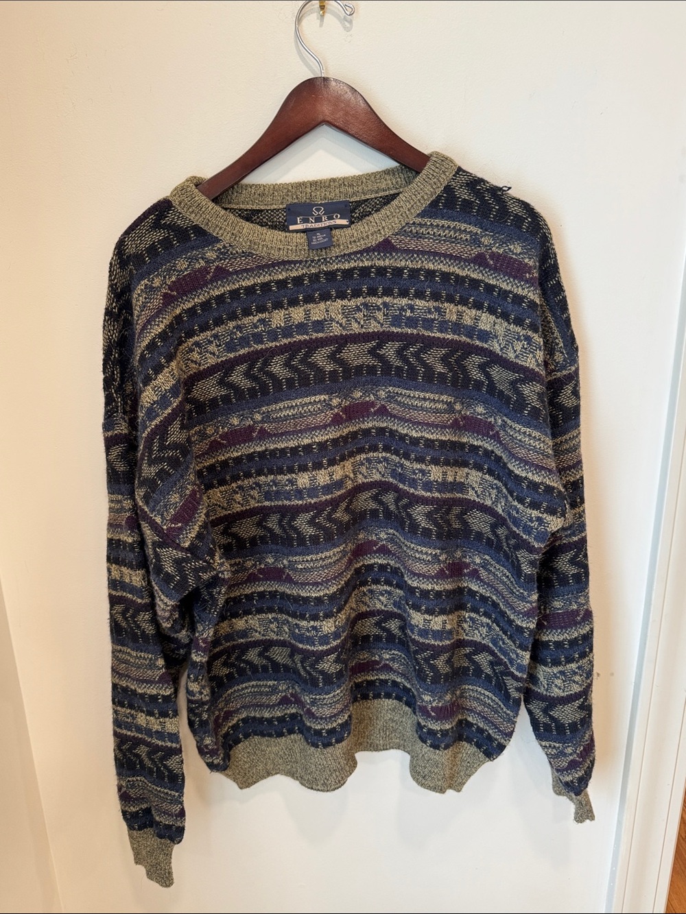 Enro Traditions Vintage Wool Blend Patterned Sweater Size XL